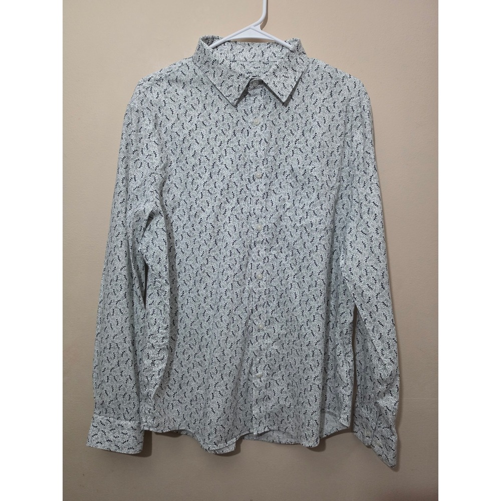 Express Mens Large Black White Floral Vine Print Long Sleeve Button Down Shirt